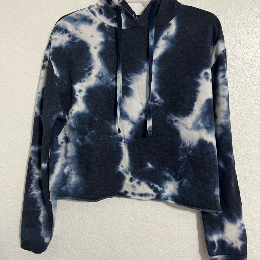Fifth Sun Blue and White Crop Tie Dye  Pullover Sweater Hoodie Size S # 516